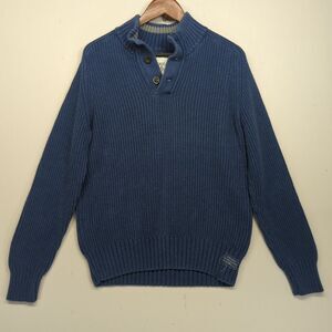 American Eagle Mens Sweater L Henley Rib Knit Blue Chunky Pullover VTG 90s Y2K